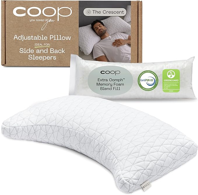 Coop Home Goods Original Crescent Adjustable Pillow for Side Sleepers
